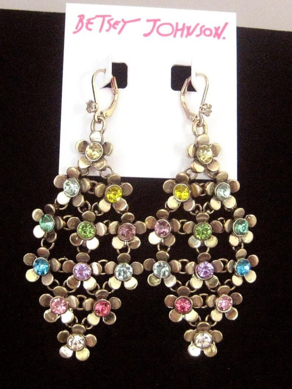 BETSEY JOHNSON Dangle Earrings colorful Rhinestone waterfall leverback